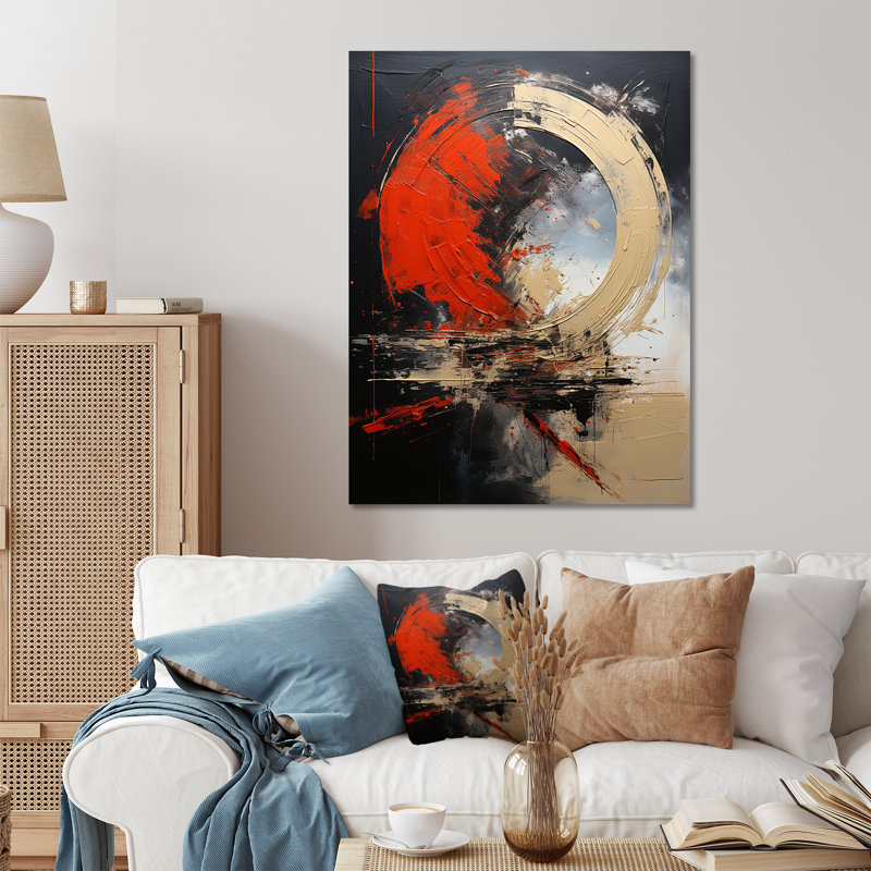 Golden Red Moon Shapes - Abstract Metal Wall Art, 20" H x 12" W x 1" D