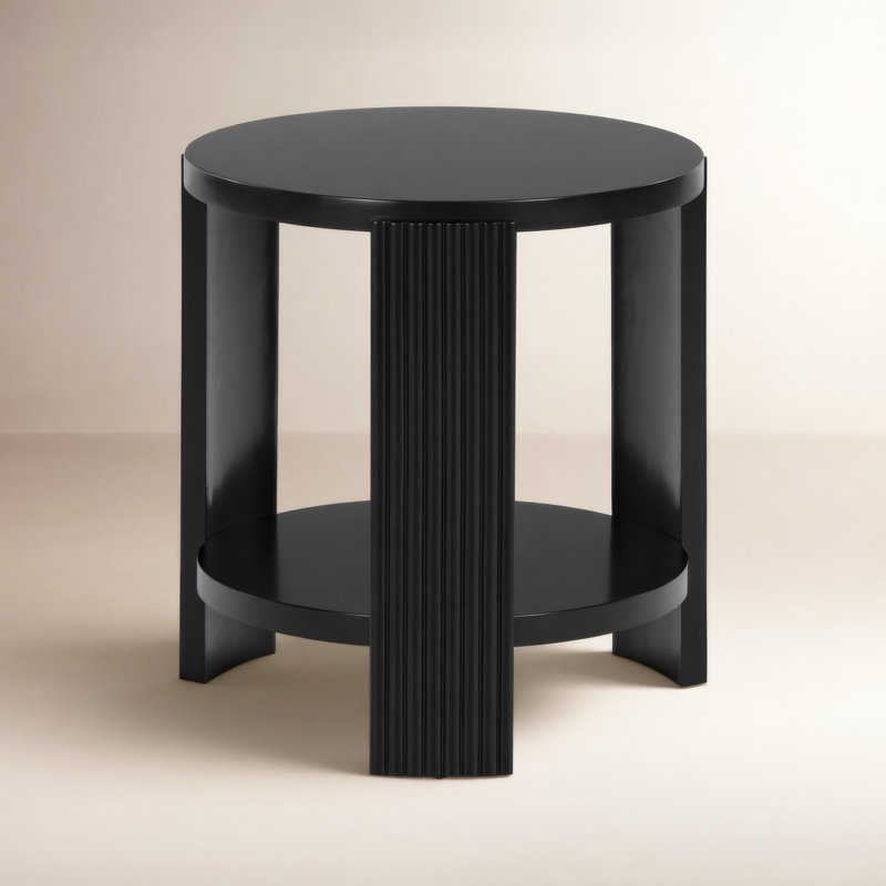 Liabella Round Wood Accent Table, Black
