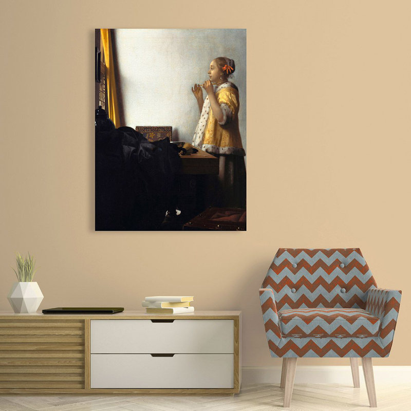 Woman With A Pearl Necklace (Detail) by Johannes Vermeer - Wrapped Canvas Painting, 100cm H x 70cm W x 4cm D