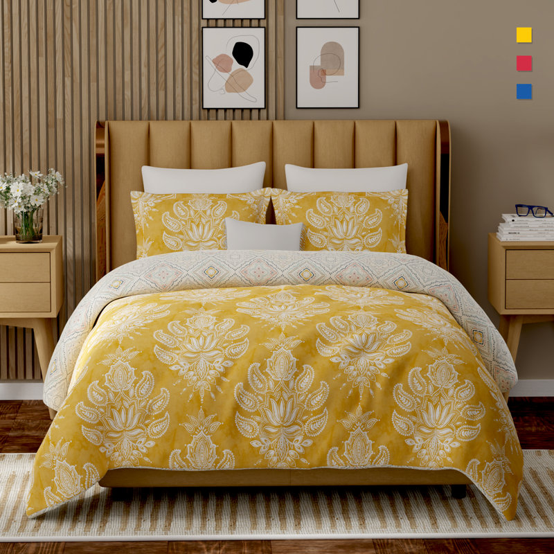 Color Sense 100% Cotton Percale 3-Piece Printed Duvet Cover Set, Landour Abstract, King Duvet Cover + 2 King Shams