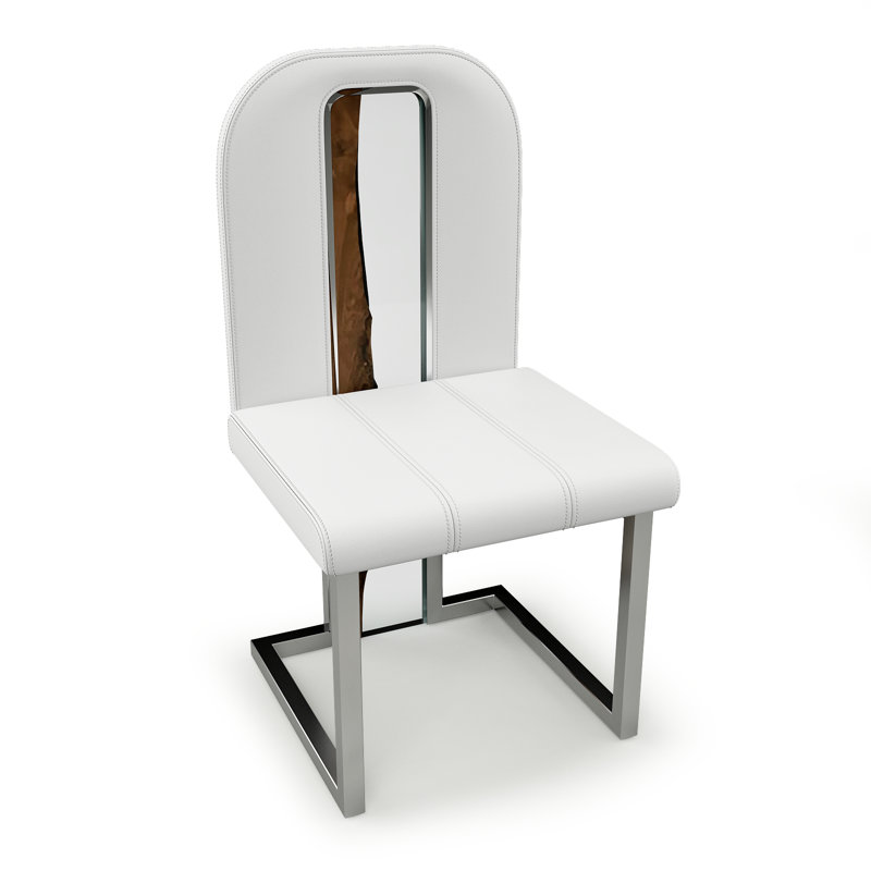 Leather Dining Chair, White, Chrome, 8