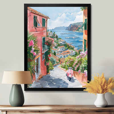 «Pink Coastal Village Italy II», art mural Italie