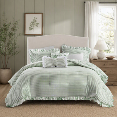 Ensemble de couette 5 pièces pour lit double et queen avec coussins décoratifs, à volants floraux réversible, 90 x 90 pouces