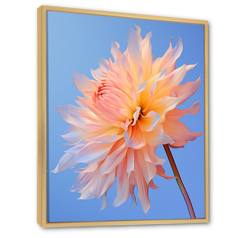 Corail dahlia dans le vent sur toile, H 40 po x l 30 po x P 1,5 po, Cadre naturel flottant