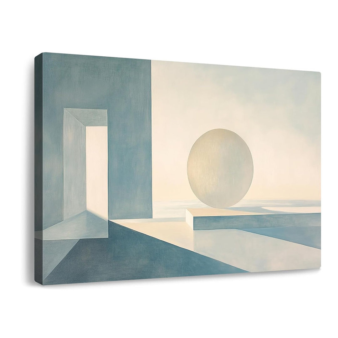 Modern Canvas Wall Art Blue White Tranquility Geometric Abstract Oil Painting Minimalism Artwork Prints For Living Room Bedroom Office Decor Framed 24