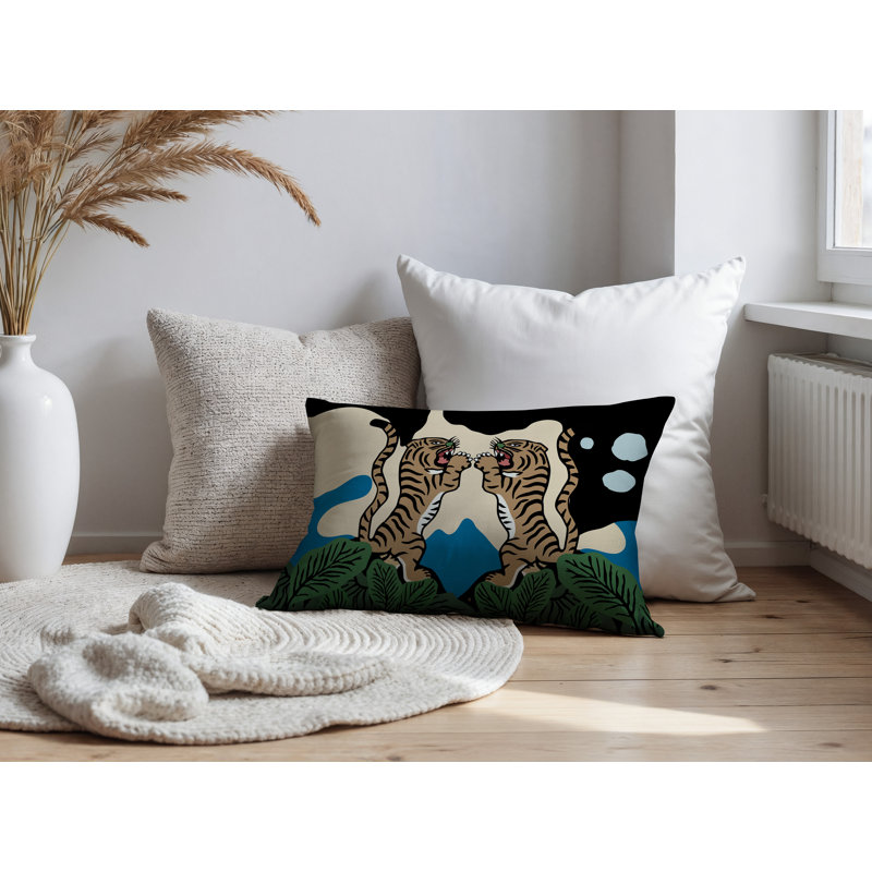 Oreiller rectangulaire réversible intérieur / extérieur Mikro Tiger, Turquoise, H 20 po x l 14 po