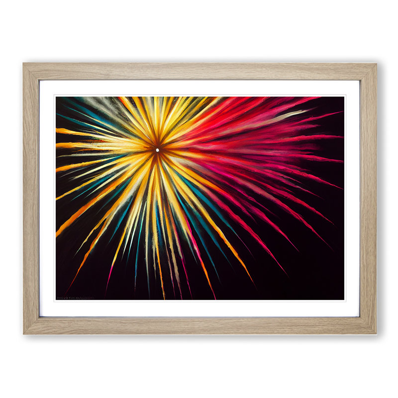 Euphoric Fireworks - Framed Print, 25cm H x 34cm W x 2cm D, Oak