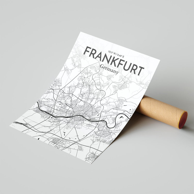 Carte de Francfort, impression graphique contrastée, Noir / blanc, H 20 po x l 16 po