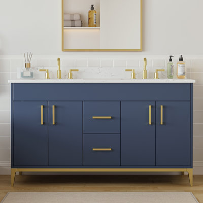 60'' Free Standing Double Bathroom Vanity with Sink and Engineered Stone Top