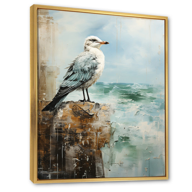 «Coastal Seabird - Coastal Beach Sand», art mural sur toile, H 20 po x l 12 po x P 1 po, Cadre flottant doré