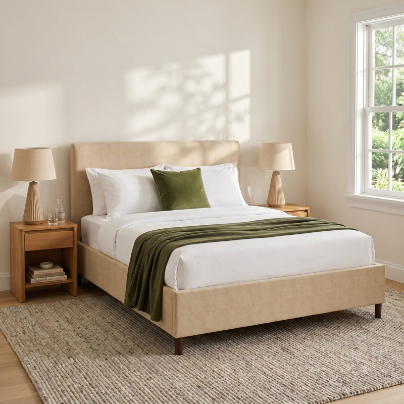 Eisley Upholstered Platform Bed, King, Classic Sandstone Linen