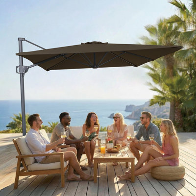 10x6.5 ft. Aluminum Cantilever Market Non-Solar Tilt Half Patio Umbrella in Beige, 360 Rot, Wind Resistant
