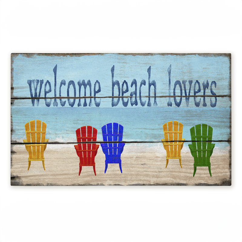 Tapis de porte d'extérieur rustique «Welcome Beach Lovers» par Gail Fraser, 18 po x 30 po, Rustic Welcome Beach Lovers