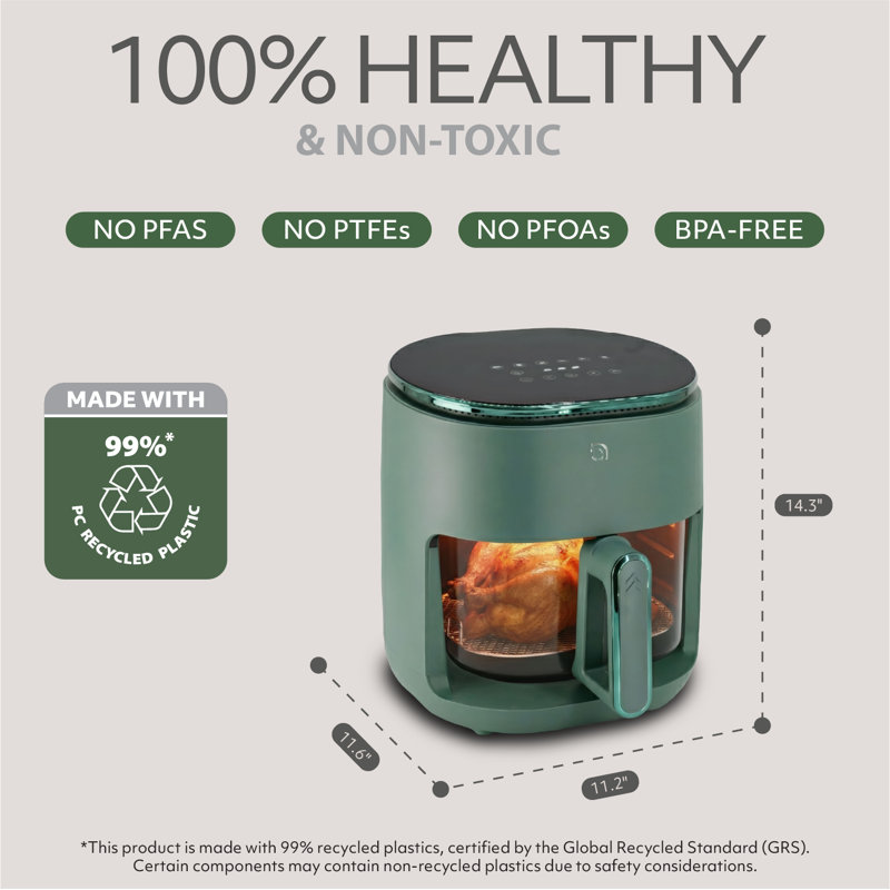 WILLOW 5QT Digital Glass Air Fryer Crafted From 99% Recycled Plastics with Digital Touch Screen - GREEN, Green