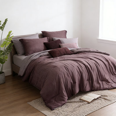 Queen Reversible Comforter Set 7 Pieces Italian Plum Cationic Bed In A Bag