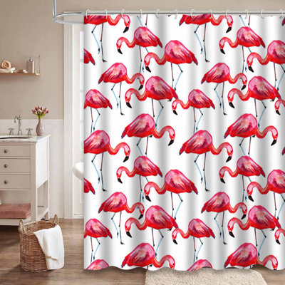 Rideau de douche imperméable avec 12 crochets Flamingo