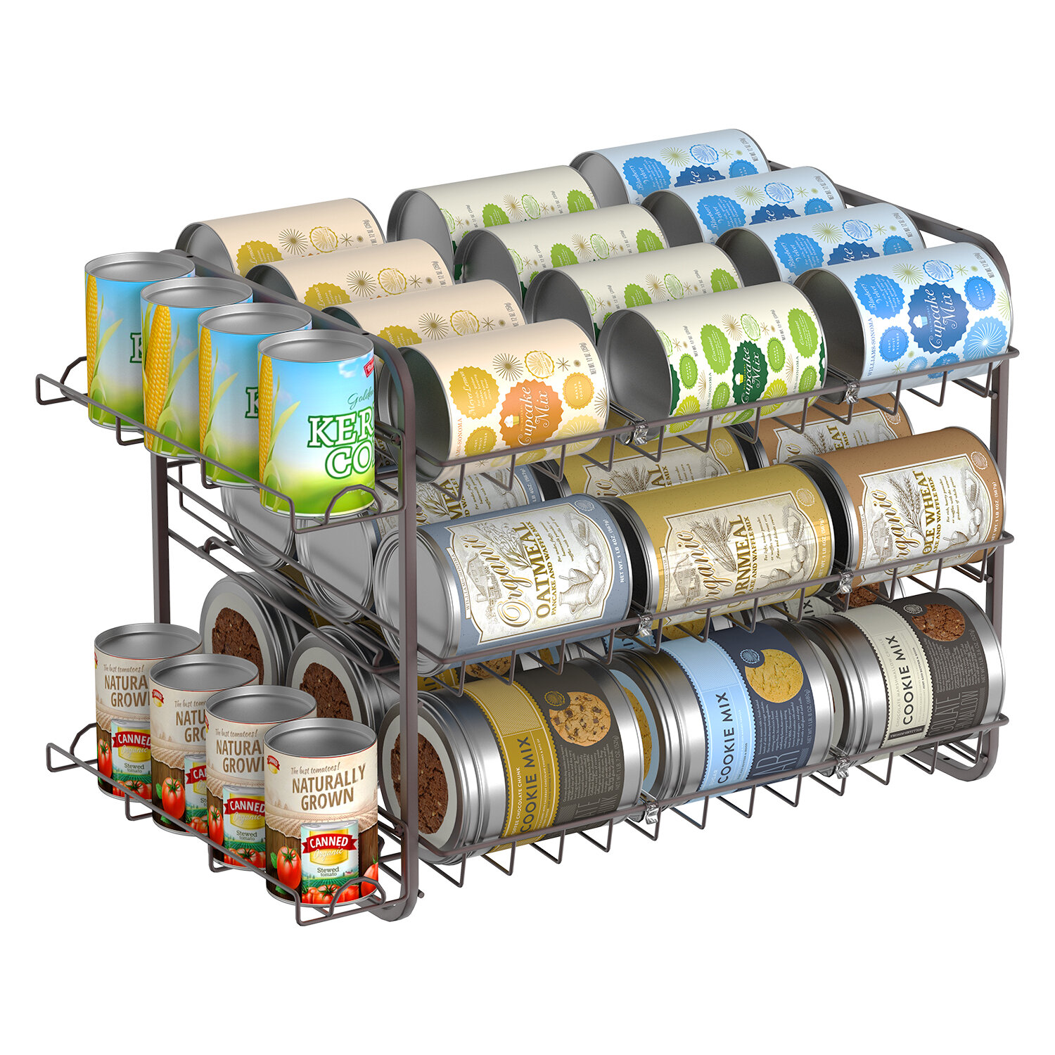 Condreay 3 Tier Stackable Metal Can Organizer, Free Standing Can Storage Dispenser with Side Rack, in Bronze Rebrilliant