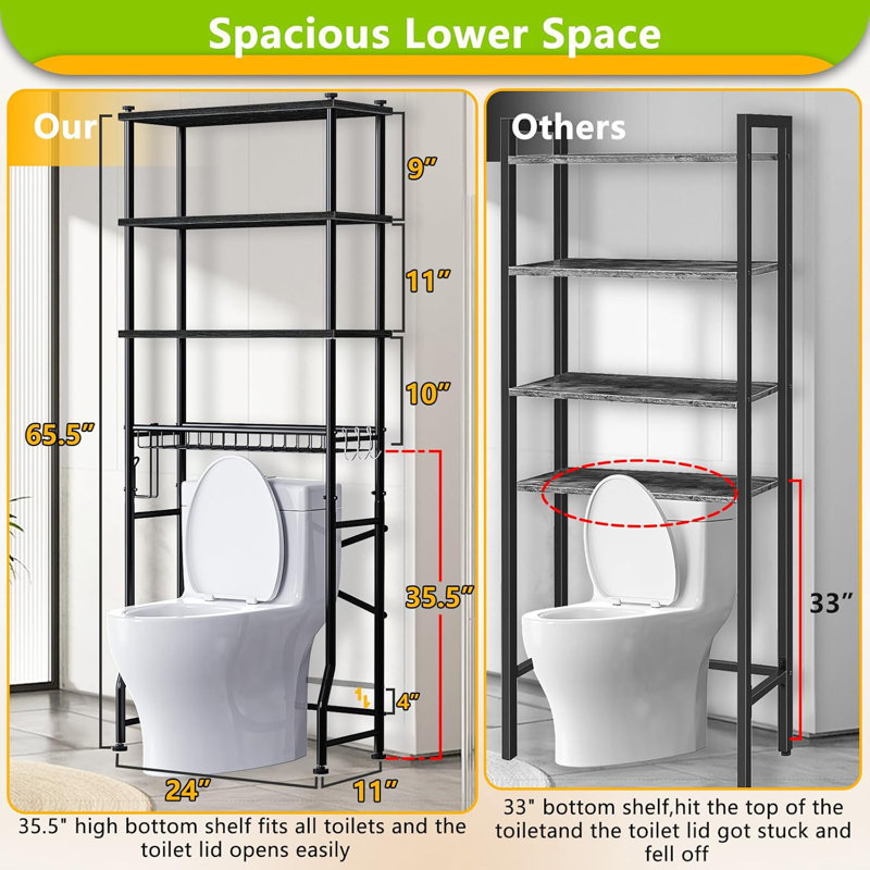 Over-The-Toilet Storage Organizer - 4-Tier Freestanding Bathroom Shelf With Adjustable Shelves, Storage Basket & X-Shaped Frame - Space-Saving Design For Bathroom Essentials