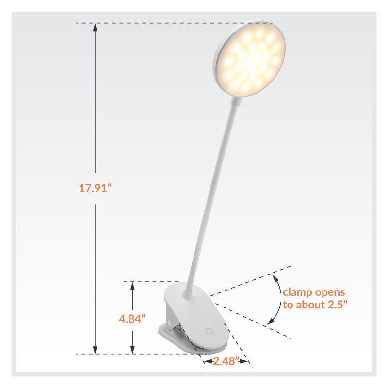 Aevry Adjustable USB Clip On Lamp, White