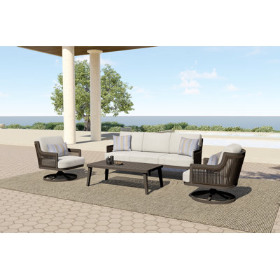 Ludovic 4-Piece Metal & Polyester Patio Set With Sofa, Chairs And Coffee Table, Brown