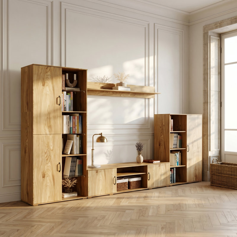 126" Wide Large Multi-Level Bookcase With Glass Rack