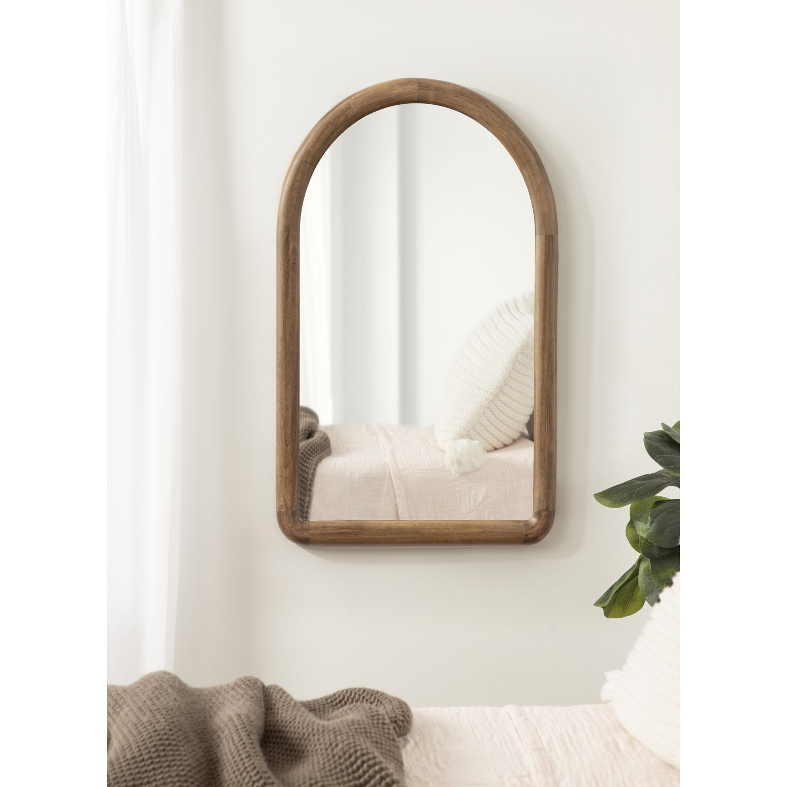 Breece Wooden Arched Bathroom Wall Mirror, Rustic Brown