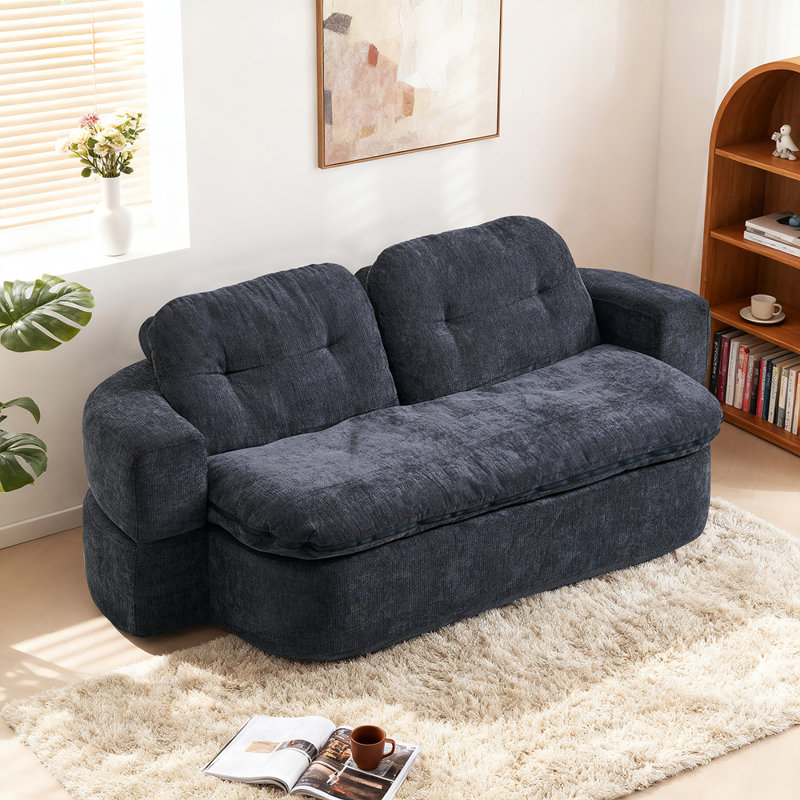 Canapé-lit moderne avec 2 coussins, canapé-lit convertible en tissu de chenille et rembourré de mousse, aucun assemblage requis, le coussin convertible se déplie en courtepointe, matelas pliant pour le salon et la salle de jeux