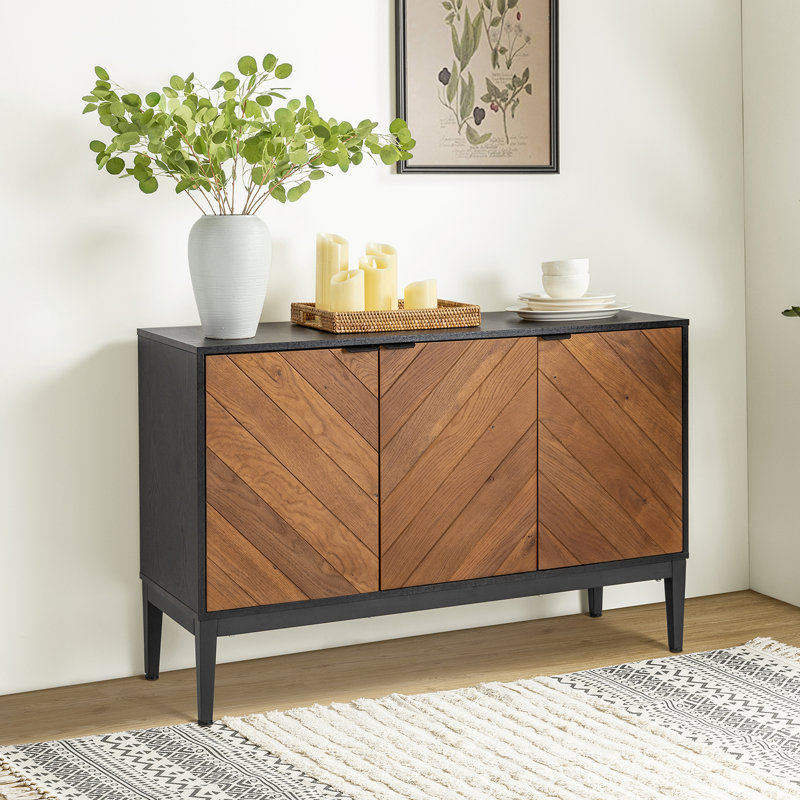 Pascale 47" W Herringbone Sideboard with Adjustable Shelf, Black