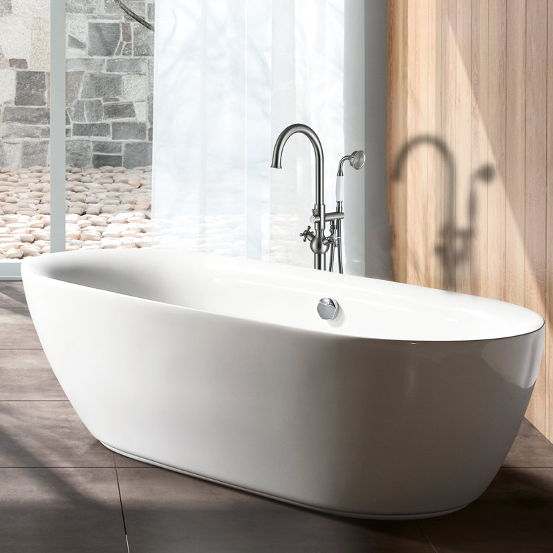Robinet de baignoire avec douche à main en nickel brossé - métal, élégance pour salle de bain nickel métallique autoportant, sophistication