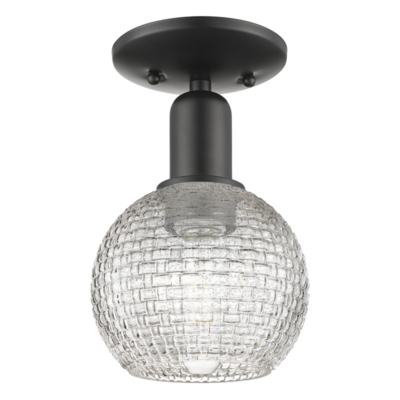 Arcadia - Athens - 1 Light 6" Basketweave Semi-Flush Mount - Matte Black Finish - Clear Basket Weave Shade, Matte Black