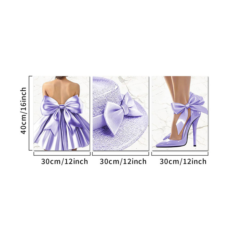 3 Piece Wrapped Canvas Print, Purple