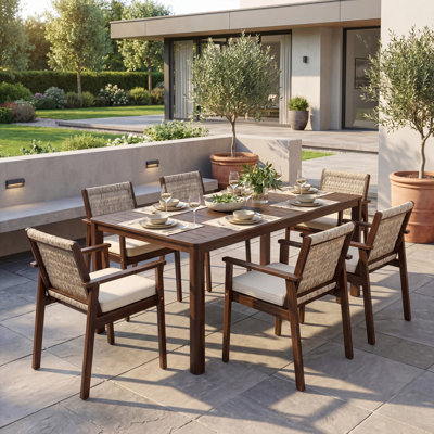 Spacious Patio Dining Sets, 7 Piece Acacia Wood Rustic Outdoor Dining