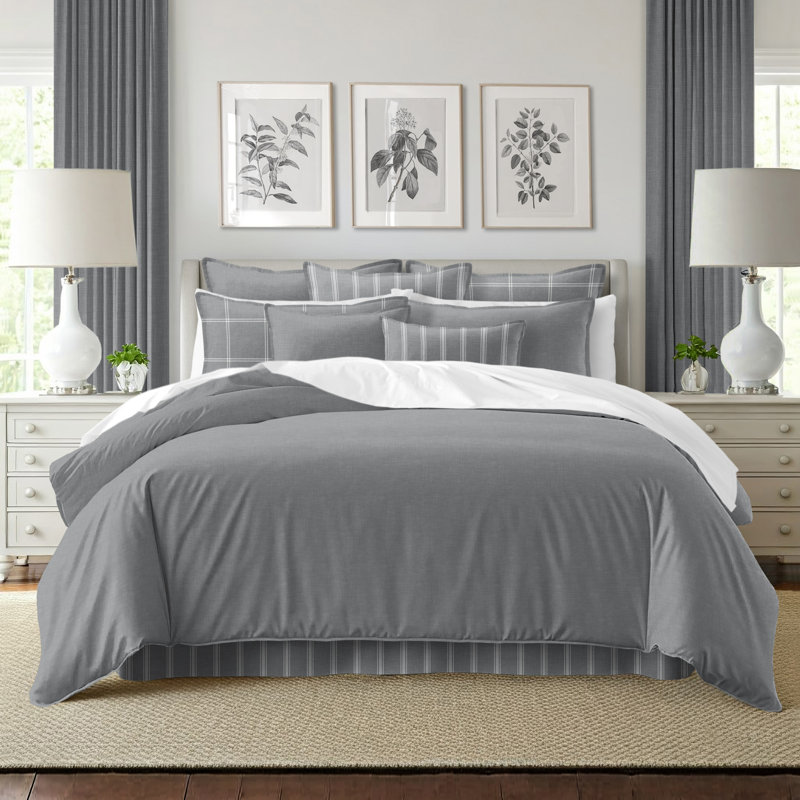 Shay Solid Gray Cotton Comforter Set  8 Piece, California King Comforter + 7 Additional Pieces