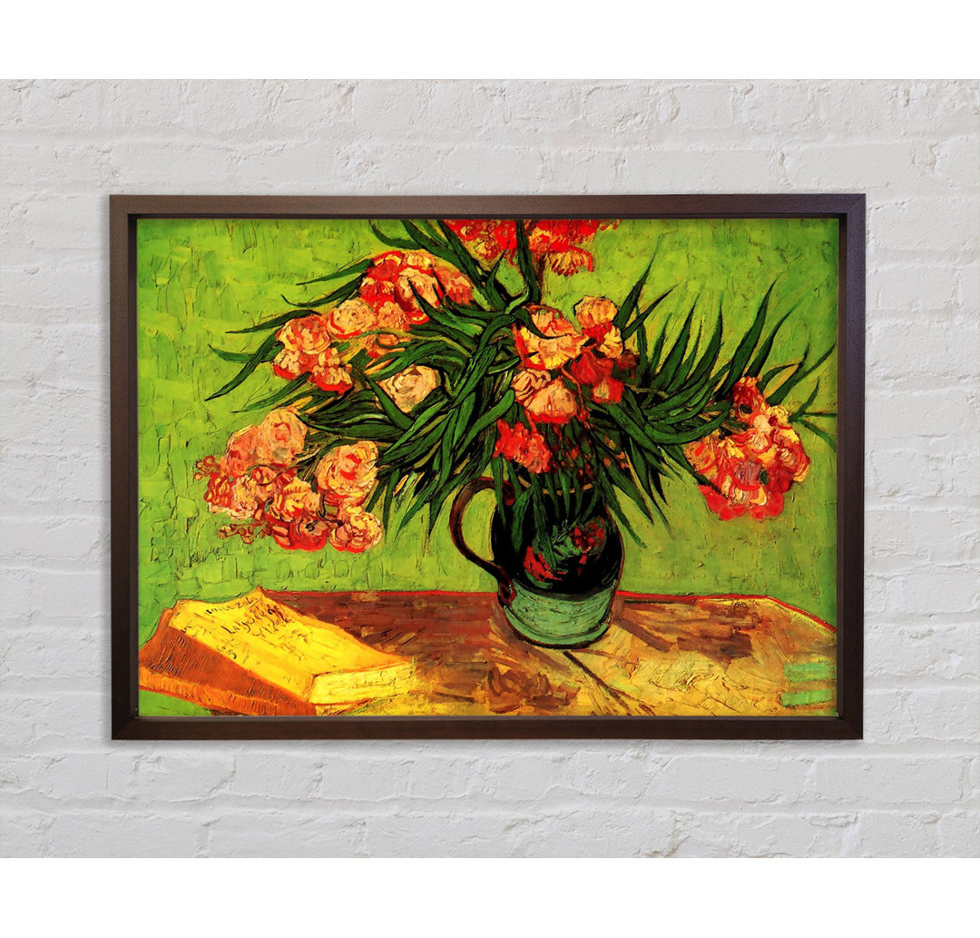 Stillleben Vase mit Oleander und Büchern von Vincent Van Gogh - Einzelbildrahmen Kunstdrucke auf Leinwand