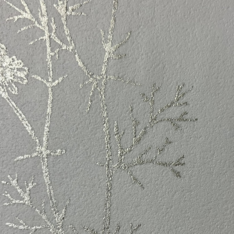 Papier peint argenté lumineux avec croquis botaniques, Argent