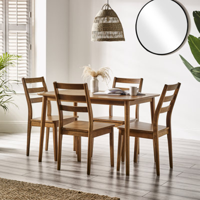 Drea Farmhouse Solid Wood Dining Table and Chairs Set with x4 Dining Chairs - Rustic Kitchen Style