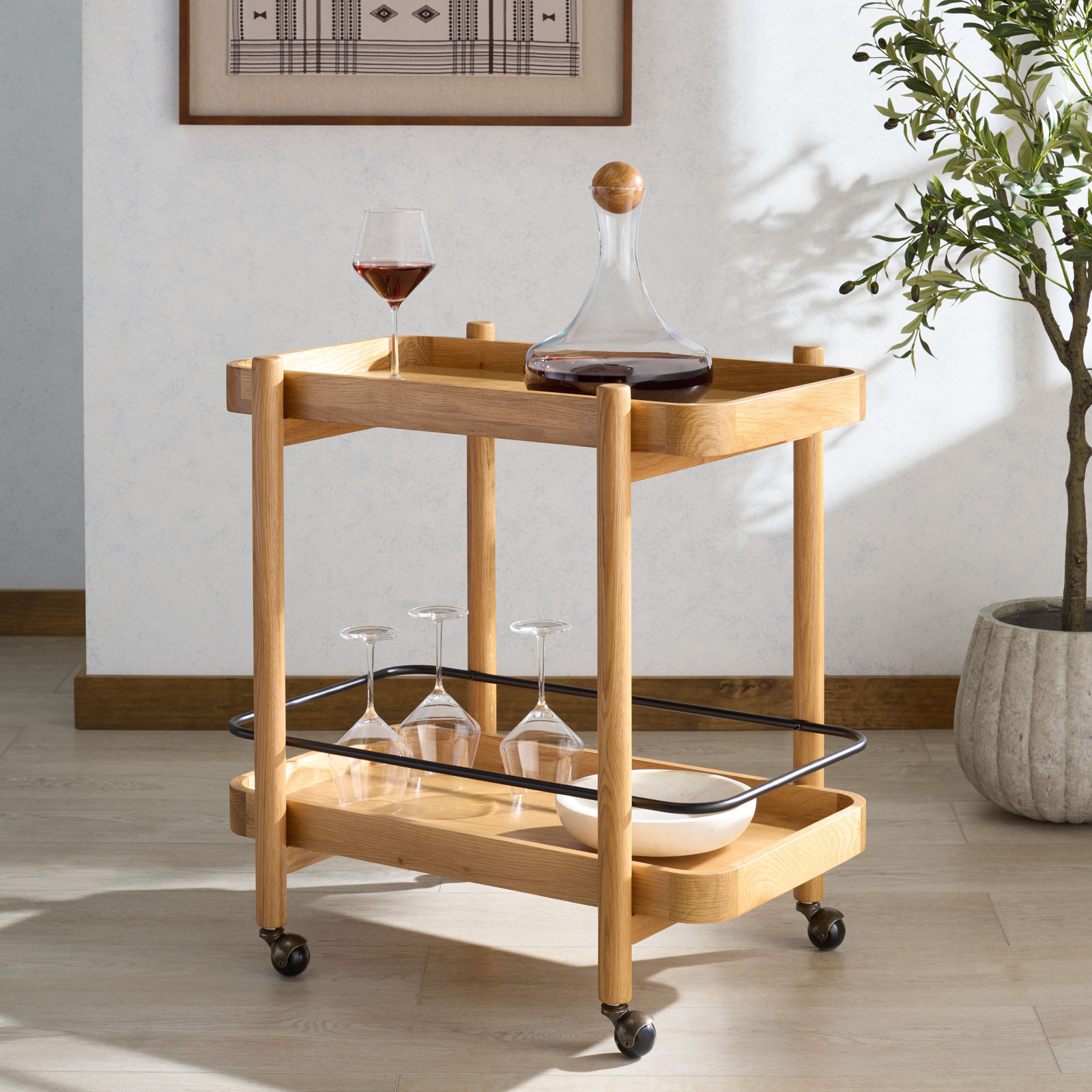 Krystof Wood 2 Shelf Barcart, Natural