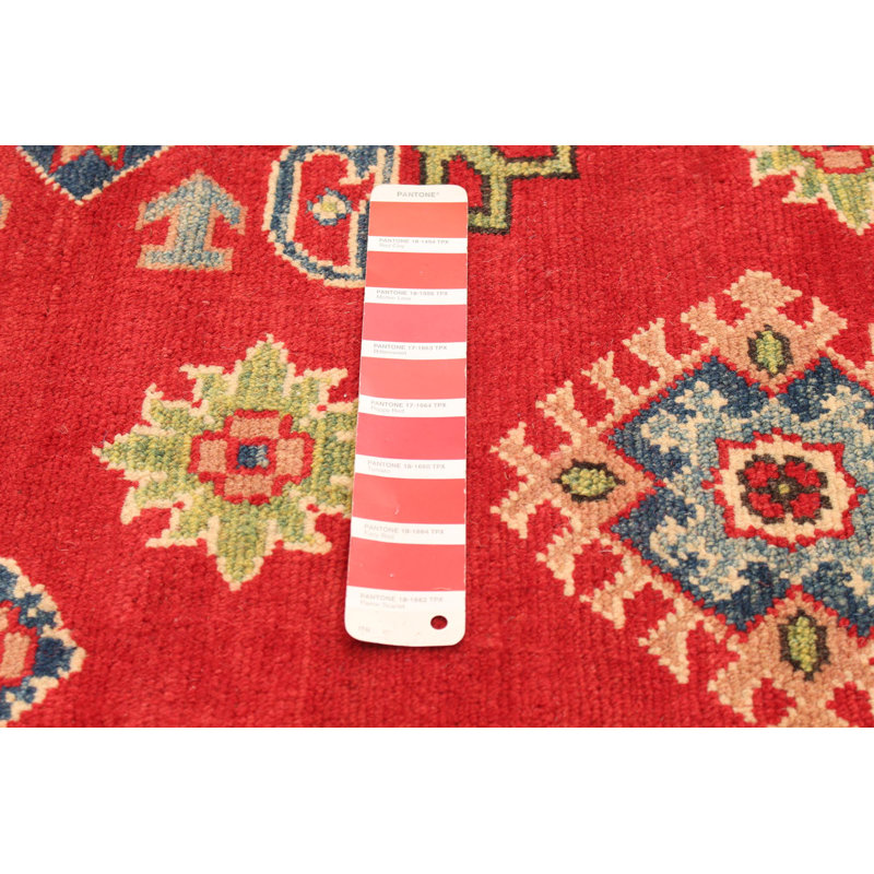 Tapis rouge en laine noué à la main de conception unique 5 pi 1 po x 6 pi 7 po Gulzada