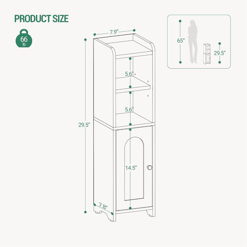 Brown Narrow Corner Bathroom Storage Cabinet With Doors And Adjustable Shelf, Brown