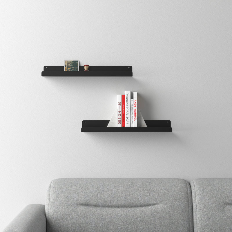 Tara 23.75" W Metal Rectangle Floating Shelves, Black, 3.25" H x 23.75" W x 4.5" D