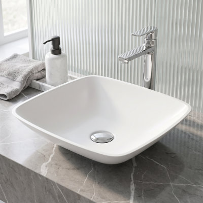 Hyacinth 14" L x 14" W x 4" H Matte White Handmade Square Vessel Bathroom Sink