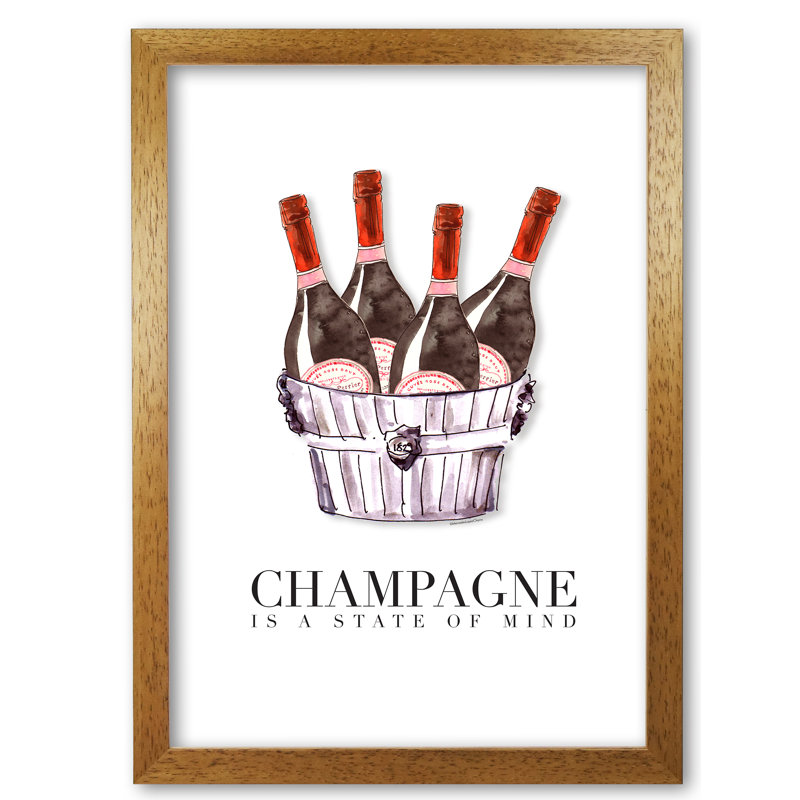 Champagne Is A State Of Mind - Print, 29.7 cm H x 21 cm W x 5 cm D, Honey Oak