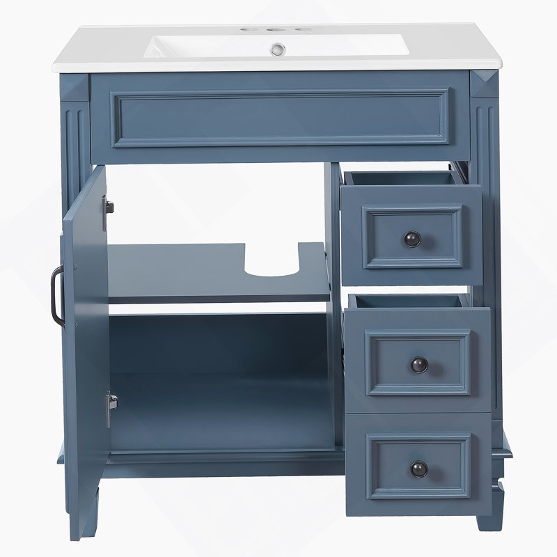 Meuble-lavabo de 30 po avec lavabo en céramique, petite armoire de salle de bain, armoire moderne avec 2 tiroirs et tablette réglable