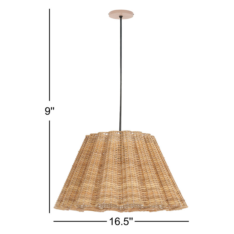 Luminaire suspendu naturel 1 lumière Carbry, H 9 po x l 16,5 po x P 16,5 po