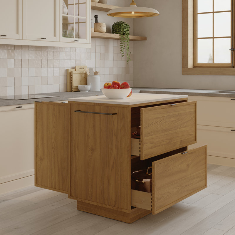 Brookline Kitchen Island 36" White Quartz Countertop