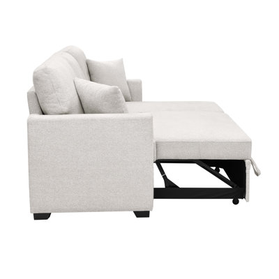 Canapé modulaire 76,5 po en mélange de lin avec lit escamotable et rangement pour chaise longue