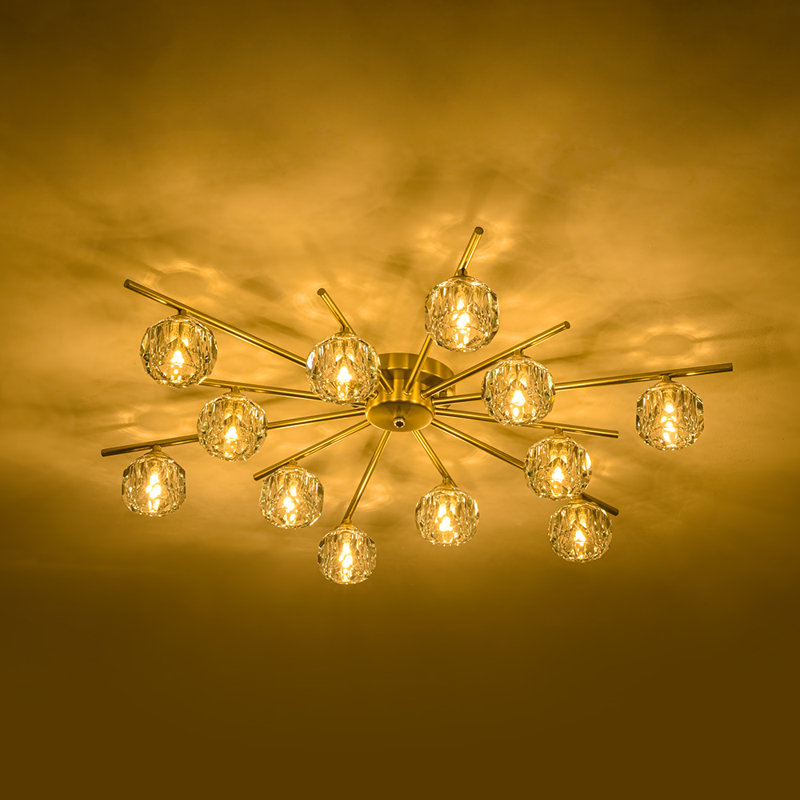 Plafonnier semi-encastré en cristal 12 lumières Mid-Century