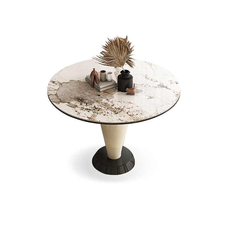 White&Black Round Sintered Stone Dining table, 29.53"H x 31.5"L x 31.5"W