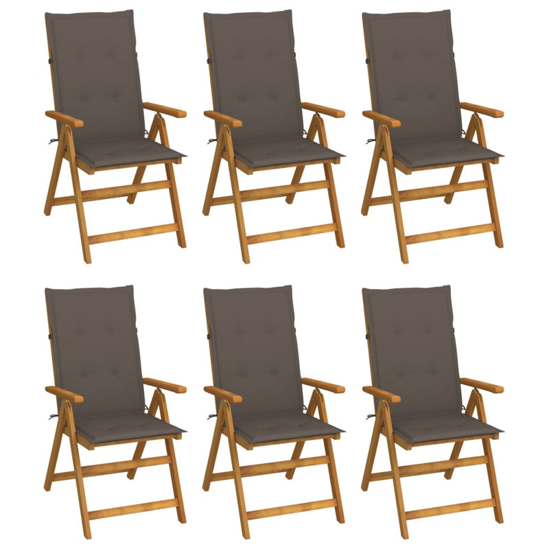 Chaise de patio pliante en acacia avec coussin Jomes, Taupe