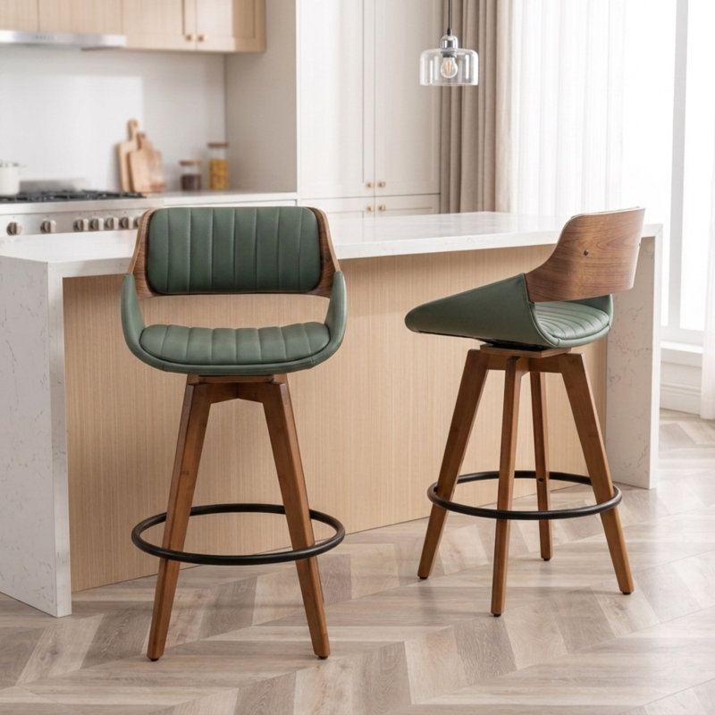 Tabouret pivotant Jobani, Vert, Tabouret de comptoir (siège d'une hauteur de 26 p